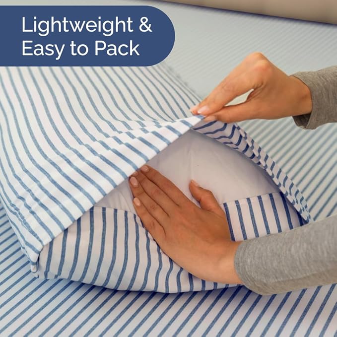 Short Queen Size 4 Piece Sheet Set - RV Short Queen, Soft, Breathable & Cooling Bed Sheets Set w/ Deep Pockets - Hotel Luxury Bedding for Women, Men, Kids, Teens, Boys & Girls, Oeko-Tex - Blue Stripes