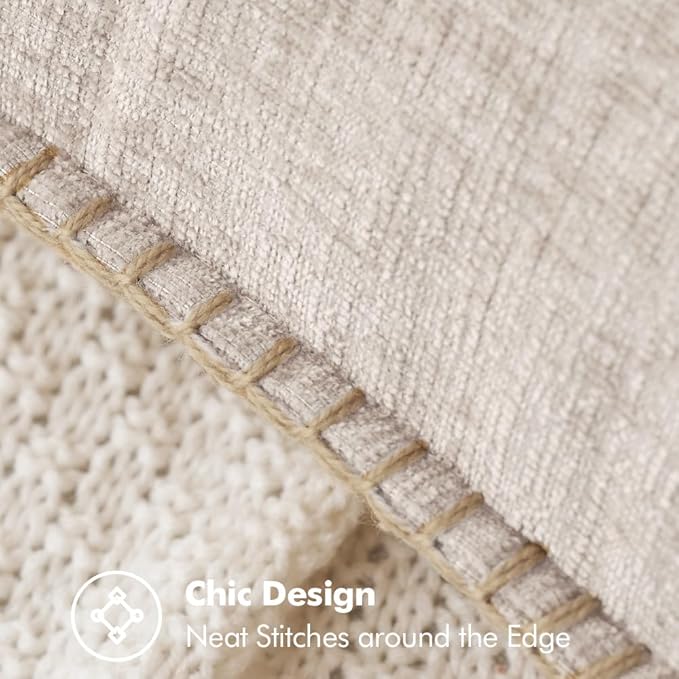 MIULEE Pack of 2 Couch Throw Pillow Covers 18x18 Inch Natural Beige Farmhouse Decorative Pillow Covers with Stitched Edge Soft Chenille Solid Dyed Pillow Covers for Sofa Bed Living Room