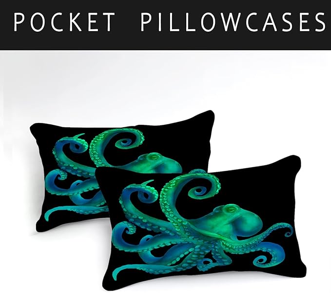 Bedbay Ocean Octopus Comforter Set Queen Size Ocean Animal Comforter Set for Kids Teens Sea Marine Themed Octopus Bedding Tentacles Pattern Queen Bedding Set