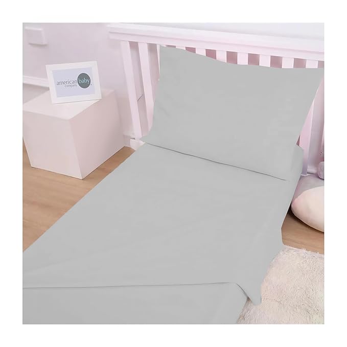 American Baby Company 100% Natural Cotton Jersey Knit Toddler Sheet Set, Gray, Soft Breathable, for Boys and Girls , 28x52 Inch (Pack of 1)