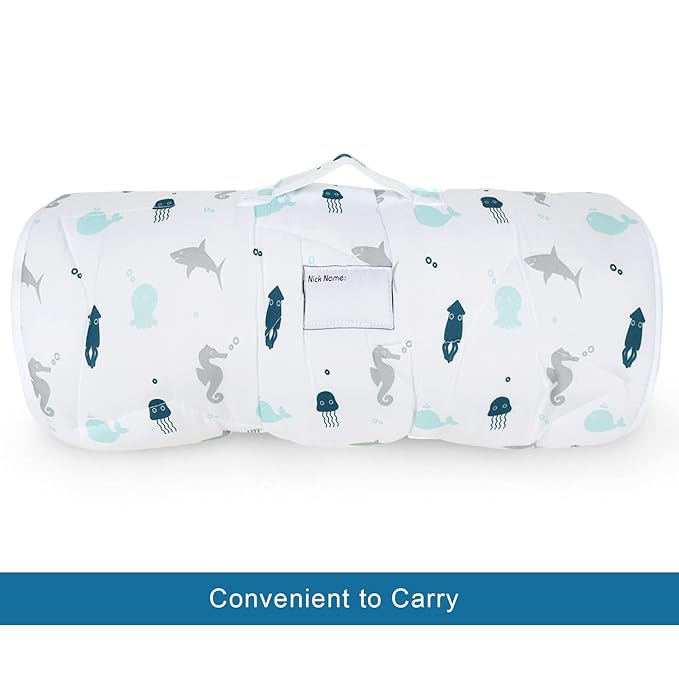 Toddler Nap Mat with Blanket 50" x 21" x 1.5", Nap Mat for Boys Girls Super Soft and Cozy, Kids Sleeping Bag for Preschool, Daycare, Toddler Sleeping Bag, White