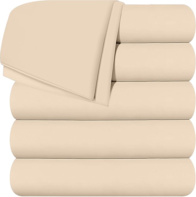 Utopia Bedding Flat Sheets - Pack of 6 - Soft Brushed Microfiber Fabric - Shrinkage & Fade Resistant Top Sheets - Easy Care (Queen, Beige)