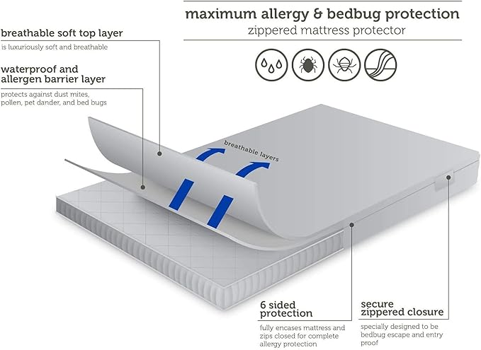 AllerEase Waterproof Mattress Protector, Maximum Allergy Mattress Protector, King Mattress Cover