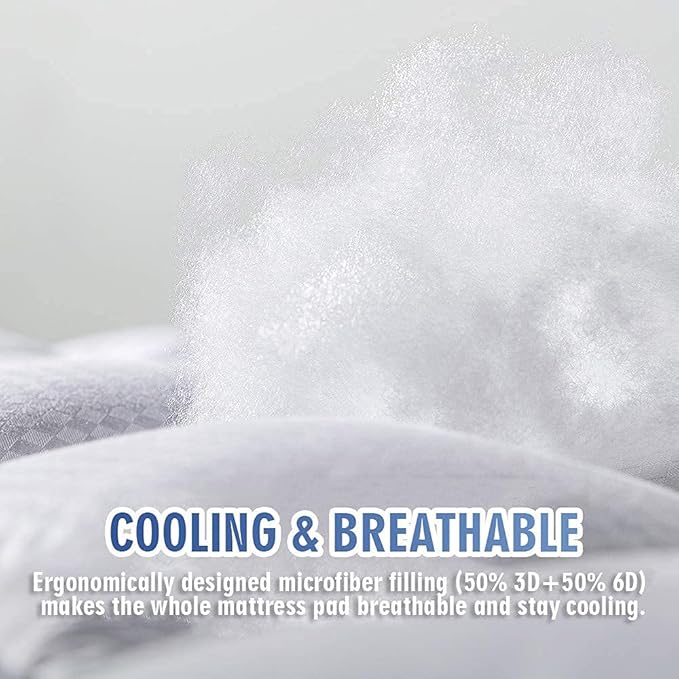 MATBEBY Twin XL Mattress Pad - Cooling Breathable Mattress Topper, Quilted Fitted Mattress Protector, Pillow Top Mattress Cover with 8-21" Deep Pocket, Soft, Machine Washable, White, Twin Extra Long