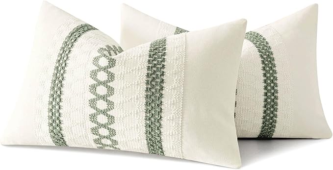 MIULEE Set of 2 Sage Green Boho Decorative Lumbar Pillow Covers 12x24 Inch Farmhouse Rustic Couch Throw Pillows Modern Summer Cushion Covers Retro Cute Macrame Woven Spring Decor for Bed Sofa Chair