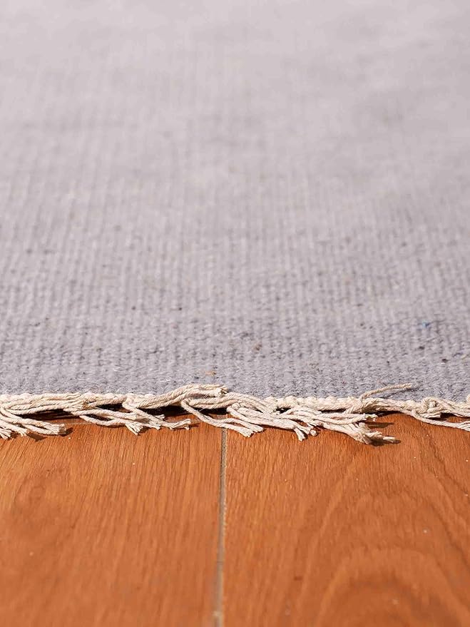 Rugsotic Carpets Hand Woven Flat Weave Kilim Wool ECO-Friendly Area Rugs - 6'x9', Rectangle Shape, Silver Color, Solid Plain Design, Low Pile Handmade Rugs for Living Room, Bed Room (D00111)