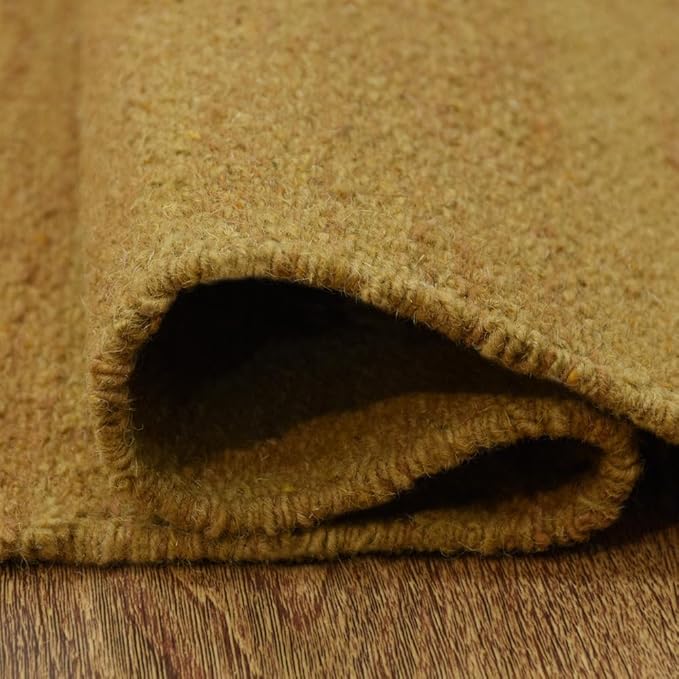 Rugsotic Carpets Hand Woven Flat Weave Kilim Wool ECO-Friendly Area Rugs - 6'x6', Square Shape, Gold Color, Solid Plain Design, Low Pile Handmade Area Rugs for Living Room, Bed Room (D00111)