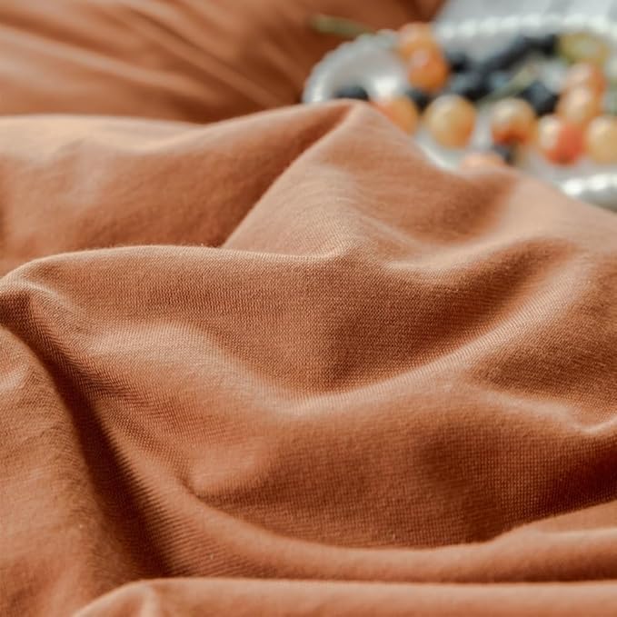 Terracotta Duvet Cover Jersey Knit Cotton Duvet Cover Full Size Caramel 3 Pieces Bedding Set Rust Color Comforter Cover with Zipper Ties Breathable Burnt Orange Comforter Cover Farmhouse Bedding Set