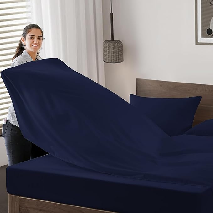 Maple&Stone King Flat Sheet 6 Pack,Premium Soft & Breathable,Brushed Microfiber Fabric,Anti-Shrinkage & Non-Fading,Bulk Flat Sheets Only King Size(Navy)
