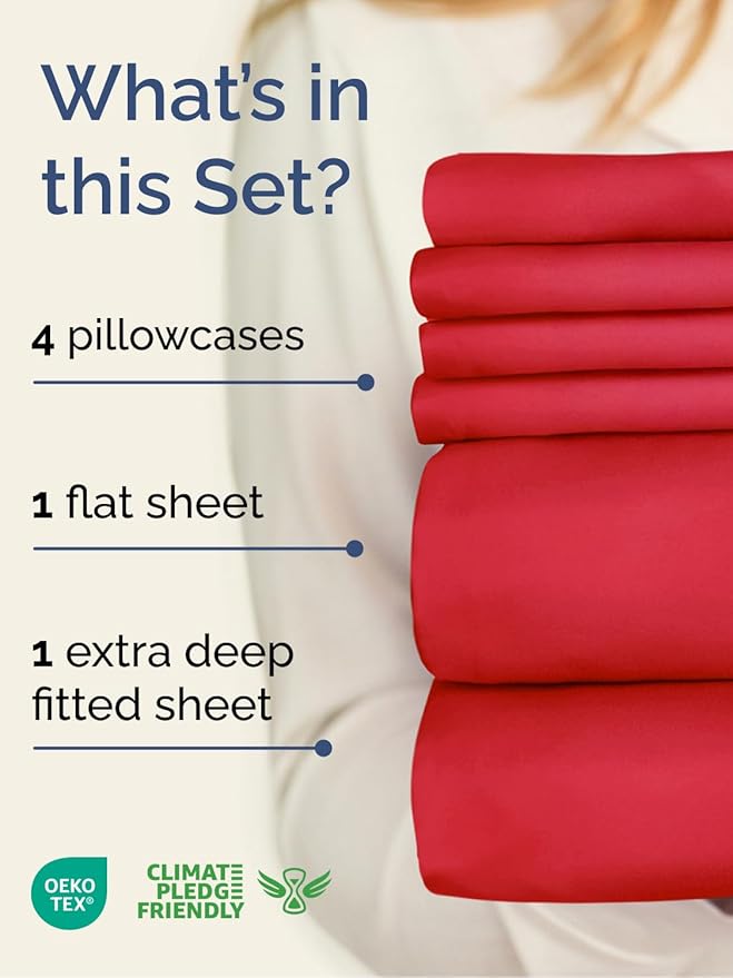 Extra Deep Queen Sheet Set - 6 Piece Breathable and Cooling Sheets - Hotel Luxury Bedding for Women, Men, Kids & Teens - Easy & Secure Fit - Soft, Wrinkle Free and Comfy w/ Extra Deep Pockets - Red