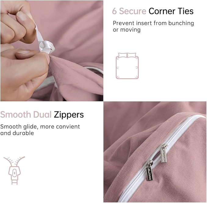 JELLYMONI Cotton Duvet Cover Twin Size - 100% Washed Cotton Linen Feel Textured Comforter Cover, 2 Pieces Breathable Soft Bedding Set with Zipper Closure (Dusty Pink, Twin 68"x90")