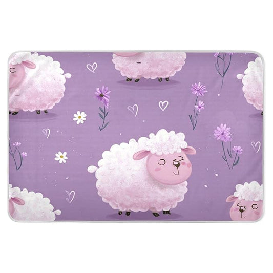 Waterproof Bed Pad Reusable Changing Pad Toddler Mattress Protector Large Pee Pad Baby Diaper Pad Soft Washable Liner Cute Purple Floral Sheep