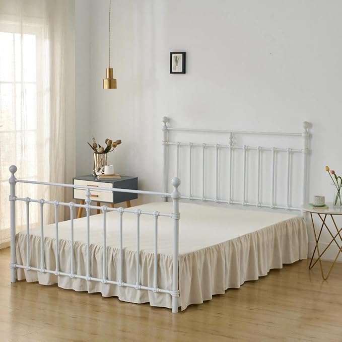 Bed Skirt Queen Size Ruffled Bed Skirt with Split Corners, 18 Inch Drop Dust Ruffle Bed Skirt with Platform, Cream, Queen- 18" Drop