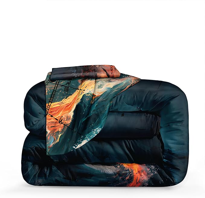 Bedbay Nautical Compass Bedding Comforter Set 4 Pcs Vintage Ocean Bedding for Boys Teen Adults Soft Cozy Lightweight Quilted Comforter for All Seasons 1 Comforter 2 Pillowcases 1 Cushion Cover