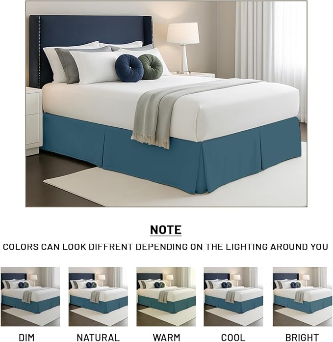 SGI bedding 21 inch Drop Bed Skirt King Size - Platform Style with Secure Fit, Classic Tailored Look, Elegant Pleated Style Dust Ruffle, Split Corners, Wrinkle Resistant Microfiber - Teal