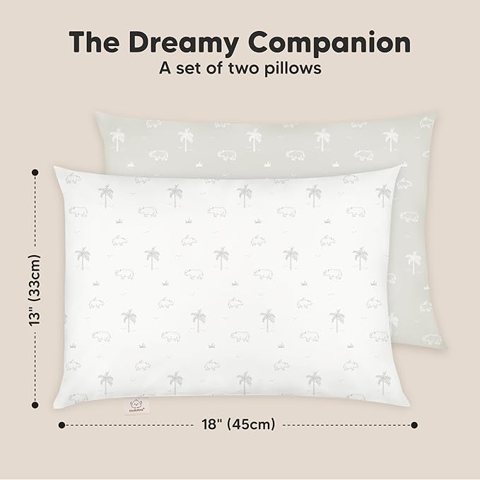 KeaBabies 2-Pack Toddler Pillows 2 Year Old to 5-13x18 Soft Organic Cotton Kids Pillow for Sleeping, Travel, School, Daycare, Nap, Toddler Bed, Machine Washable, Without Pillowcase (Wild Horns)