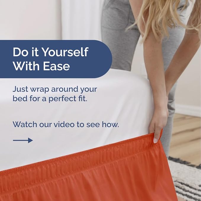 Wrap Around Dust Ruffle Bed Skirt - Terracotta - for Queen Size Beds w/ 12 Inch Drop - Easy Fit Elastic Strap - Adjustable Pleated Bedskirt w/Brushed Fabric - Wrinkle Free, Women, Men, Kids & Teens