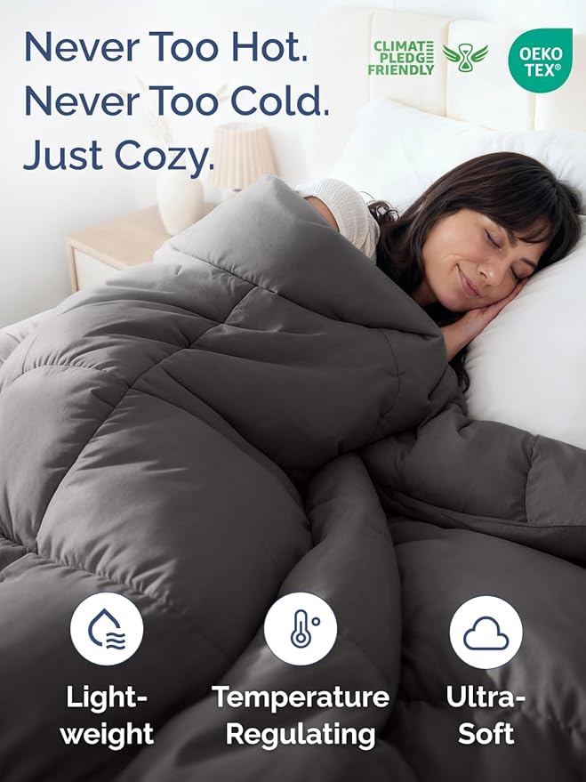 Cal King Size, Dark Gray Alternative Down Comforter - Warm, Lightweight and Breathable Hotel Quality Bedding Set for Men, Women, Kids and Teens - All Season Cooling Microfiber Duvet Insert Comforter
