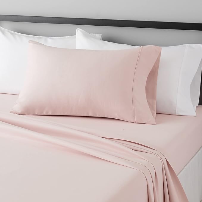 Amazon Basics Lightweight Breathable Wrinkle Resistant Brushed Microfiber 3 Piece Bed Sheet Set with 14-Inch Deep Pockets, Twin, Blush Pink, Solid