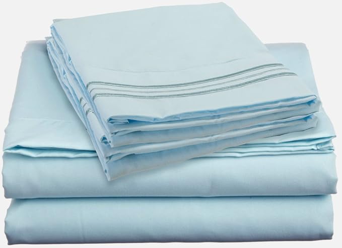 Clara Clark 1800 Series Bed Sheet Sets - Stay fit on Mattress with Elastic Straps at Corners - Cal King Size, Light Blue Aqua