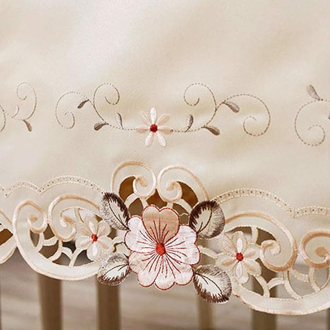 LeLehome 15 X 96 Inch Flowers Embroidered Table Runner, Floral Lace Fabric Table Top for Party Fall Seasonal Autumn Thanksgiving Harvest Home Decoration - Beige Flower