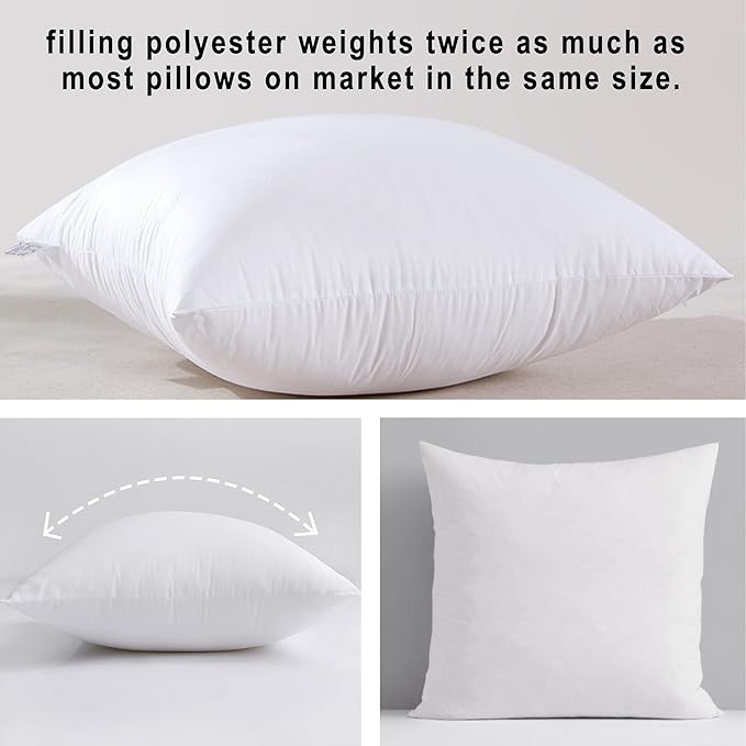 HITO 24x24 Pillow Inserts (Set of 2)- 100% Cotton Covering Down Alternative Throw Pillows White for Couch Bed Sofa