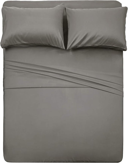 4 Piece Bed Sheet Set -1 Flat Sheet,1 Fitted Sheet and 2 Pillow Cases Brushed Microfiber Luxury Bedding with Deep Pockets (Full,Gray)