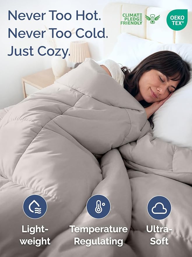 King Size, Light Gray Alternative Down Comforter - Warm, Lightweight & Breathable Hotel Quality Bedding for Men, Women, Kids and Teens - All Season Oversized Cooling Microfiber Duvet Insert Comforter