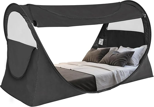 Alvantor® Pop Up Bed Tent Full No Assembly, Full Size Bed Canopy Blackout and Breathable Mesh Sleeping Tent Lightweight Portable Dream Tent with Carry Bag Dream Tent for Kids and Adults- Black