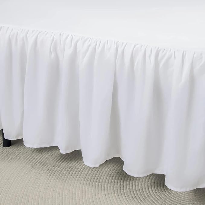 Bed Skirt King Size Ruffled Bed Skirts with Split Corners, 15 Inch Drop Dust Ruffle Bed Skirt with Platform, White