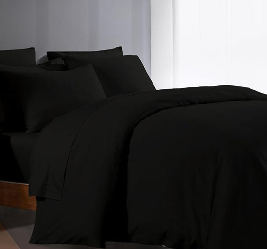 King Size Duvet Cover Set Egyptian Cotton 1000 Thread Count 1 Duvet Cover & 2 Pillow Shams Long Staple Quilt Silky Soft, Breathable With Zipper -3 Piece All Season Set for Comforter (Black)