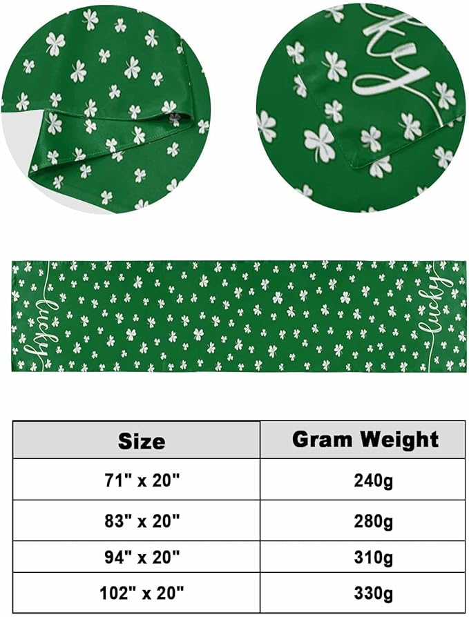 St Patrick's Day Lucky Leaves Bed Runners for Bedroom Hotel,Decorative Bedding Scarf White Shamrock on Green Bed End Blanket Bedding Runner Scarves for Twin Size Bed,71x20in