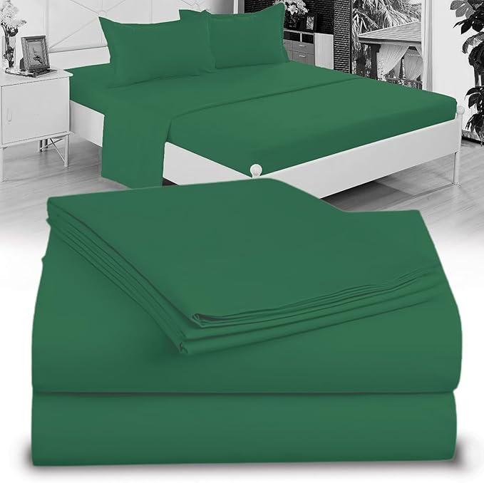 Full XL 100% Microfiber Double Brushed Sheet Set - Extra-Soft, Breathable & Wrinkle-Free - 15" Deep Pockets, 54" x 80" - Ideal for Extra Long Full Beds - 4PC Set (Full XL, Hunter Green)