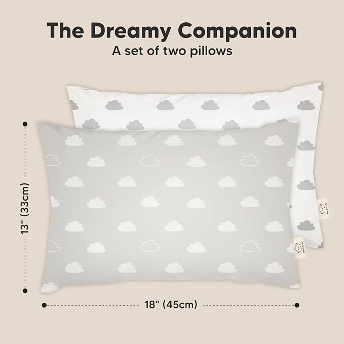 KeaBabies 2-Pack Toddler Pillows 2 Year Old to 5-13x18 Soft Organic Cotton Kids Pillow for Sleeping, Travel, School, Daycare, Nap, Toddler Bed, Machine Washable, Without Pillowcase (Cloud)