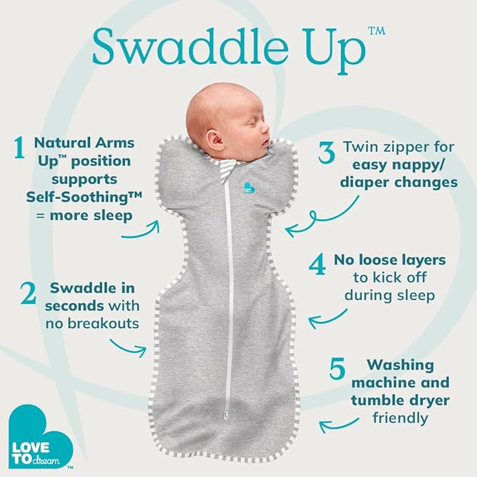 Love to Dream Swaddle UP, Baby Sleep Sack, Self-Soothing Swaddles for Newborns, Improves Sleep, Snug Fit Helps Calm Startle Reflex, New Born Essentials for Baby, 8-13lb, Denim