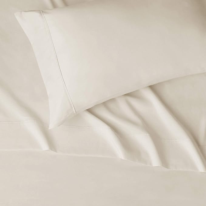 Amazon Basics Lightweight Super Soft Easy Care Wrinkle Free Breathable Brushed Microfiber 3-Piece Bed Sheet Set with 14-Inch Deep Pockets, Twin, Beige, Solid