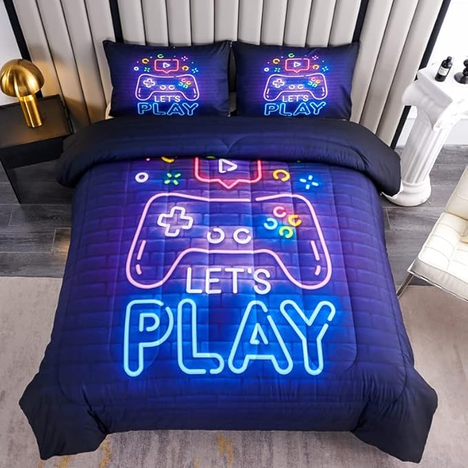 Gaming Bedding Sets for Boys,Twin Comforter Set for Boys,Gaming Comforter Set for Boy,Kids Bedding Twin with 2 Pillowcases,Microfiber Boy Bed Set,All Season Use