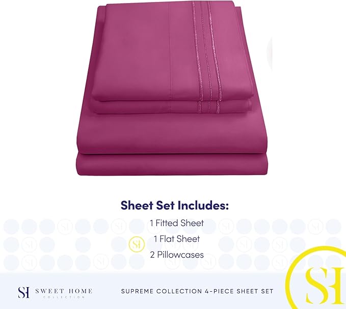 King Size Sheets - Breathable Luxury Bed Sheets with Full Elastic & Secure Corner Straps Built In - 1800 Supreme Collection Extra Soft Deep Pocket Bedding Set, Sheet Set, King, Berry