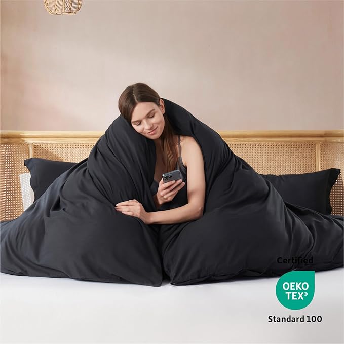 Nestl Twin Duvet Cover Set - Soft Double Brushed Black Duvet Cover Twin XL, 2 Piece, with Button Closure, 1 Duvet Cover 68x90 inches and 1 Pillow Sham