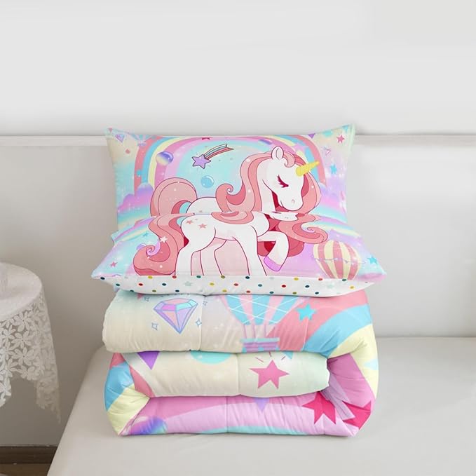 Unicorn King Cute Rainbow Unicorn Comforter Set - 3Pcs Kids Teens Girls Bedroom Decor - Cartoon Horse Duvet Set - Ombre Galaxy Bedding - Elegant Down Comforter