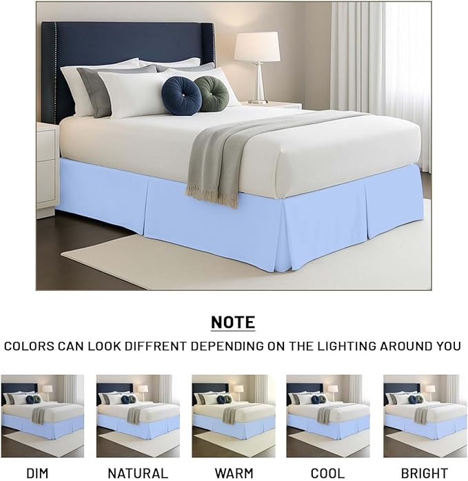 SGI Bedding 10 inch Drop Bed Skirt Queen Size - Platform Style with Secure Fit, Classic Tailored Look, Elegant Pleated Style Dust Ruffle, Split Corners, Wrinkle Resistant Microfiber - Light Blue
