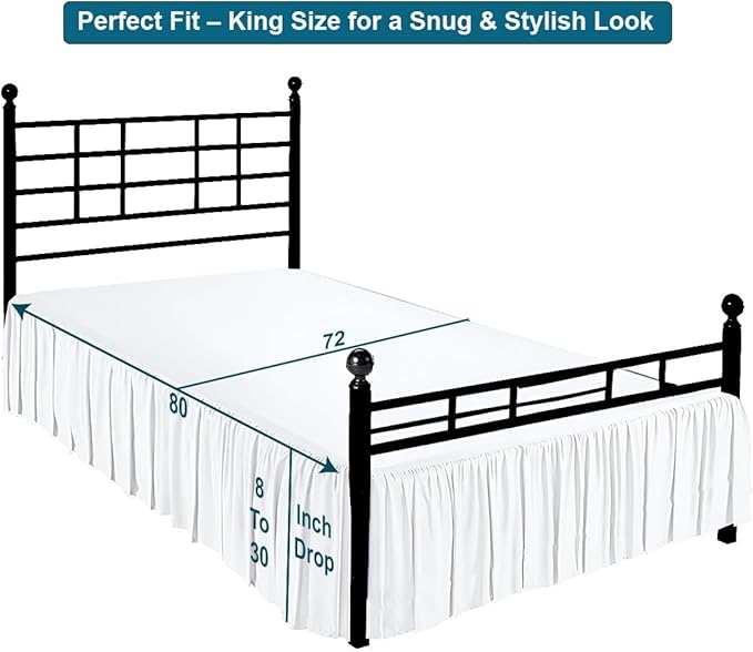 Shreem Linen Ruffled Bed Skirt with Split Corners, Gathered Style, 100% Microfiber, 30-Inch Drop, Dust Ruffle Bedskirt with Platform, King, White