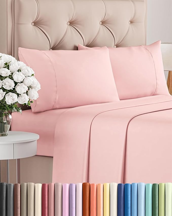 Twin 4 Piece Sheet Set - Comfy Breathable & Cooling - Ultra-Soft Hotel Luxury Bedding Set with 8-16 Inch Deep Pockets - 1 Flat & 1 Fitted Sheet & 2 Pillowcases - Wrinkle Free & Easy Care - Baby Pink
