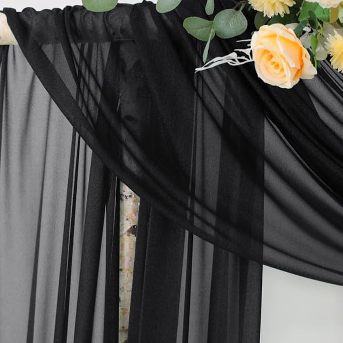 Socomi Black Sheer Gothic Wedding Draping Fabric 29" x 20Ft 2 Panel Outdoor Curtain Arch Drapes Extra Long for Bridal Baby Shower Ceremony Birthday Party Decor