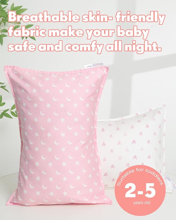 ALVABABY Toddler Pillowcases 2 Pack Organic Cotton Kids Pillow Cover Fit 13"x 18" or 12"x25" Envelope for Girl Boy Sleepy Travel