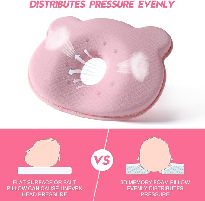 BIKBOK New Memory Foam Soft and Cozy Pillow Head Neck Support Pillow for Car Seat Breathable Bedding Set (Pink)