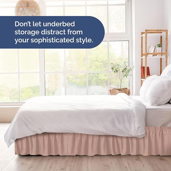 Wrap Around Dust Ruffle Bed Skirt - Mauve - for King Size Beds w/ 15 Inch Drop - Easy Fit Elastic Strap - Adjustable Pleated Bedskirt w/Brushed Fabric - Wrinkle Free - for Women, Men, Kids & Teens