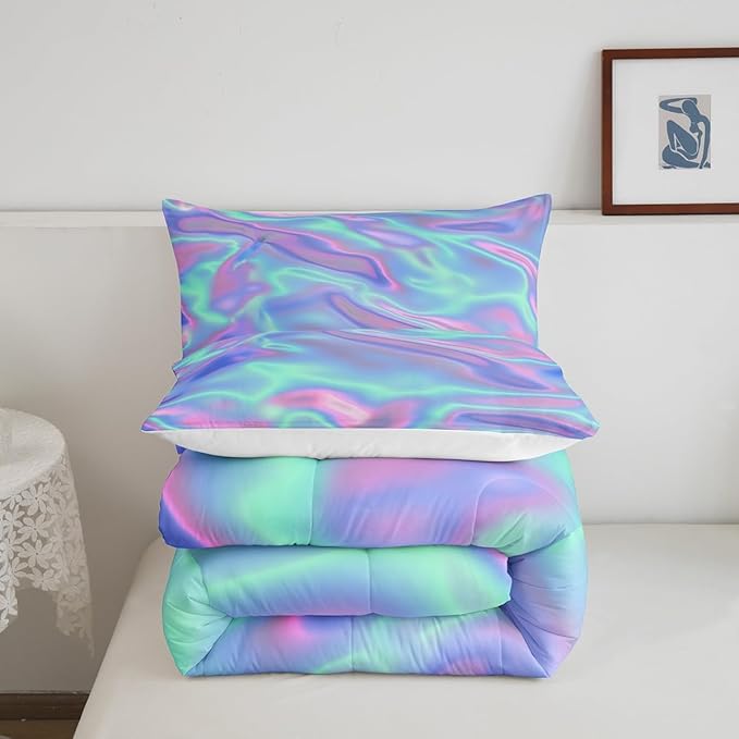 Ombre Queen Comforter Set, Colorful Tie Dye Bedding Sets for Girls, Watercolor Gradient Kids Bedding, Dreamy Green Purple Duvet Insert, Luxury Soft Lightweight Rainbow Comforters & Sets, 3 Pieces