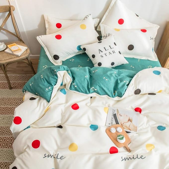 Feelyou Farmhouse Colorful Polka Dot Duvet Cover Set with Zipper Closure Ultra Soft Circles Bedding Set for Men & Women,Luxury Reversible Music Note Melody Comforter Cover Set(Queen, Beige)