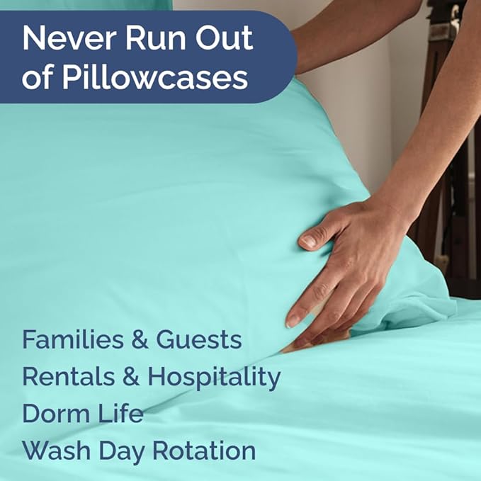 Queen Pillow Cases Set of 10 - Ultra Soft Hotel Quality Pillowcase Covers - Comfy, Cozy & Wrinkle Free - Shrink, Stain and Fade Resistant - Machine Washable Pillow Protectors - 10 Pcs Set - Spa Blue